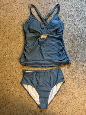 Zaful Slate Blue Two-Piece Tankini Set